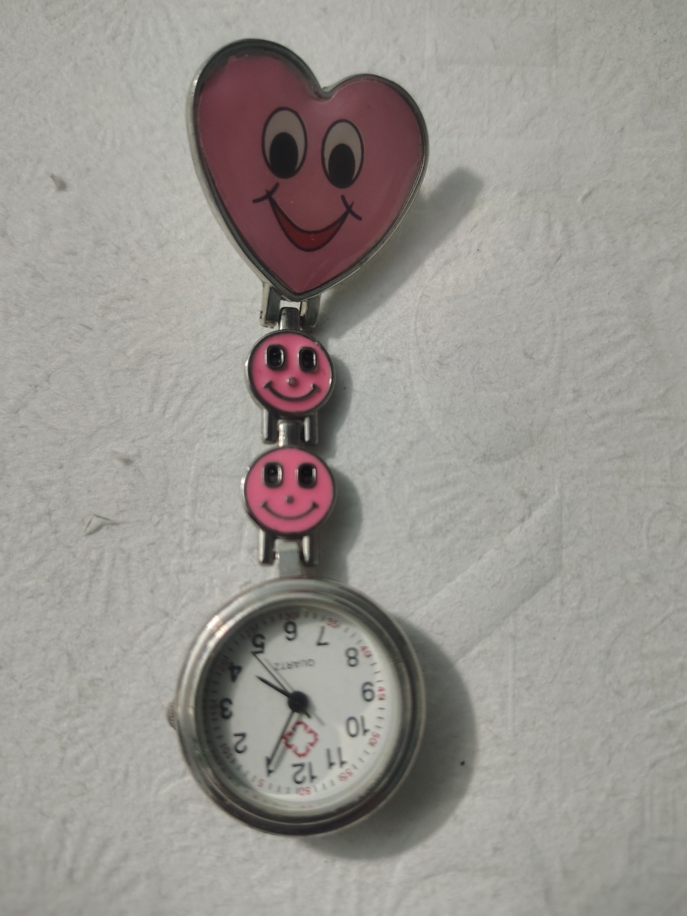 Pink Heart & Smiley Nurse Clip-On Watch
